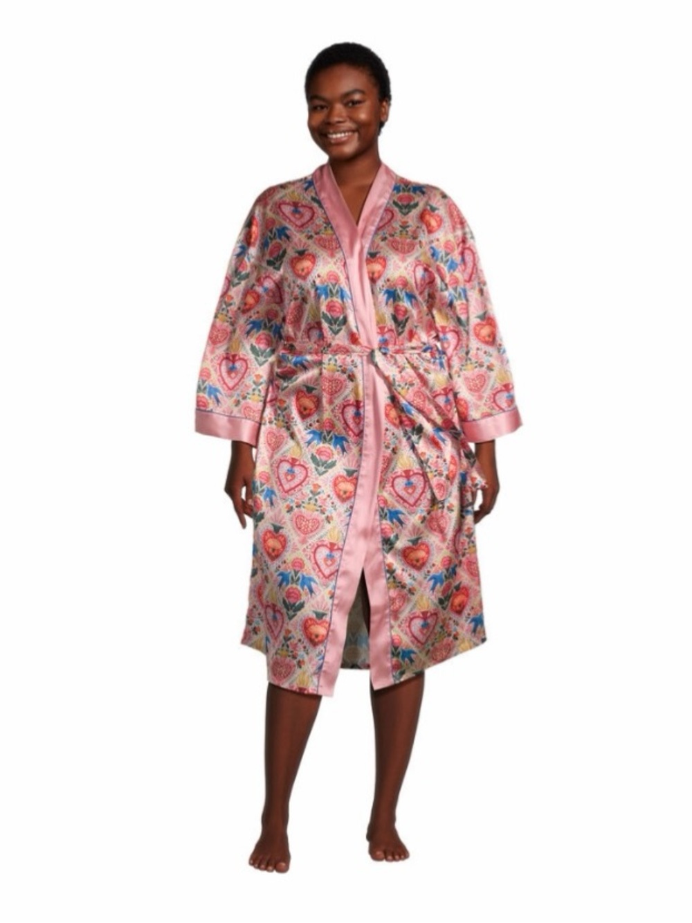 NWT Pink Multicolor Satin Milagro 🩷 Hearts Robe O/S